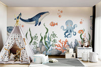 Light airy background with colorful aquatic plants for modern spaces.
