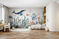 Peaceful Sleepy Seas wall mural in a modern living room.