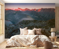 Slovakian Mountain Sunset Wall Mural in bright bedroom.