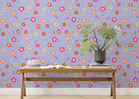 Cheerful botanical illustration smiley wall mural pattern.