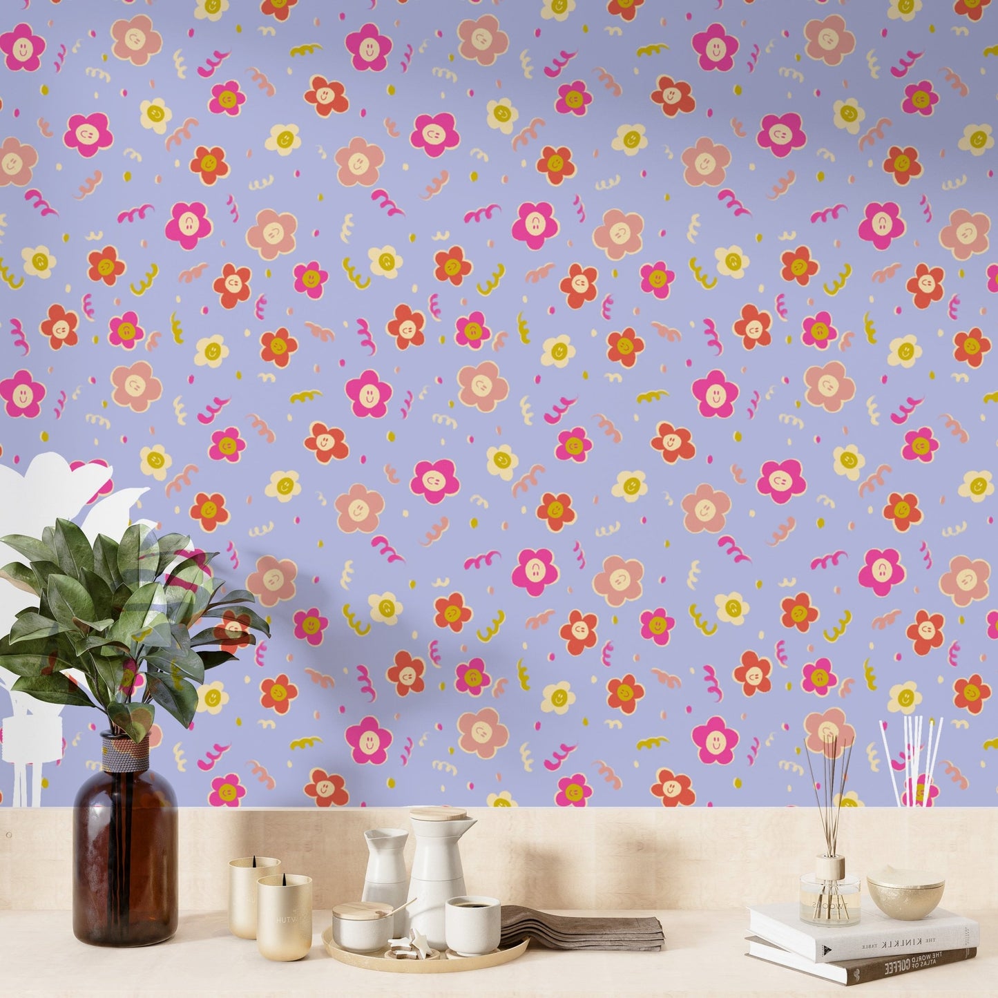Fun and bright blooms wallpaper for feature walls.