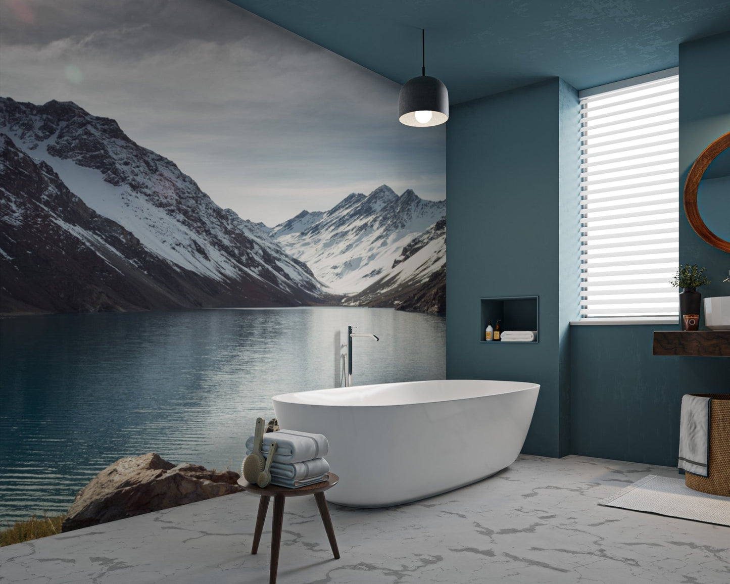 Snow - Capped Mountain Lake Wallpaper - Wallanza