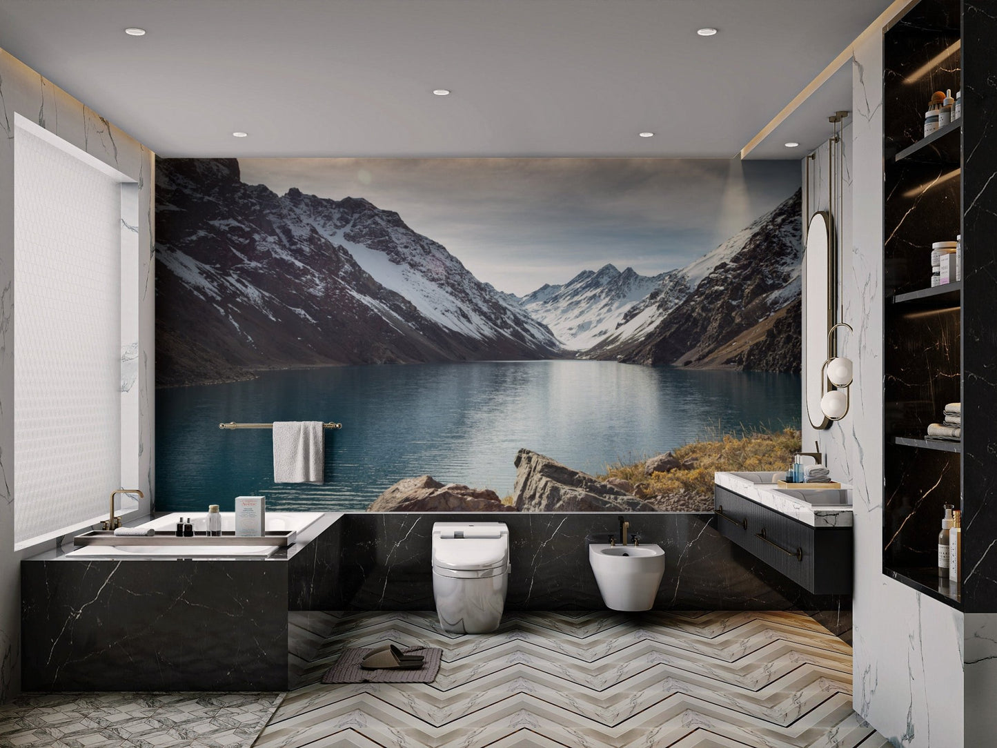 Snow - Capped Mountain Lake Wallpaper - Wallanza