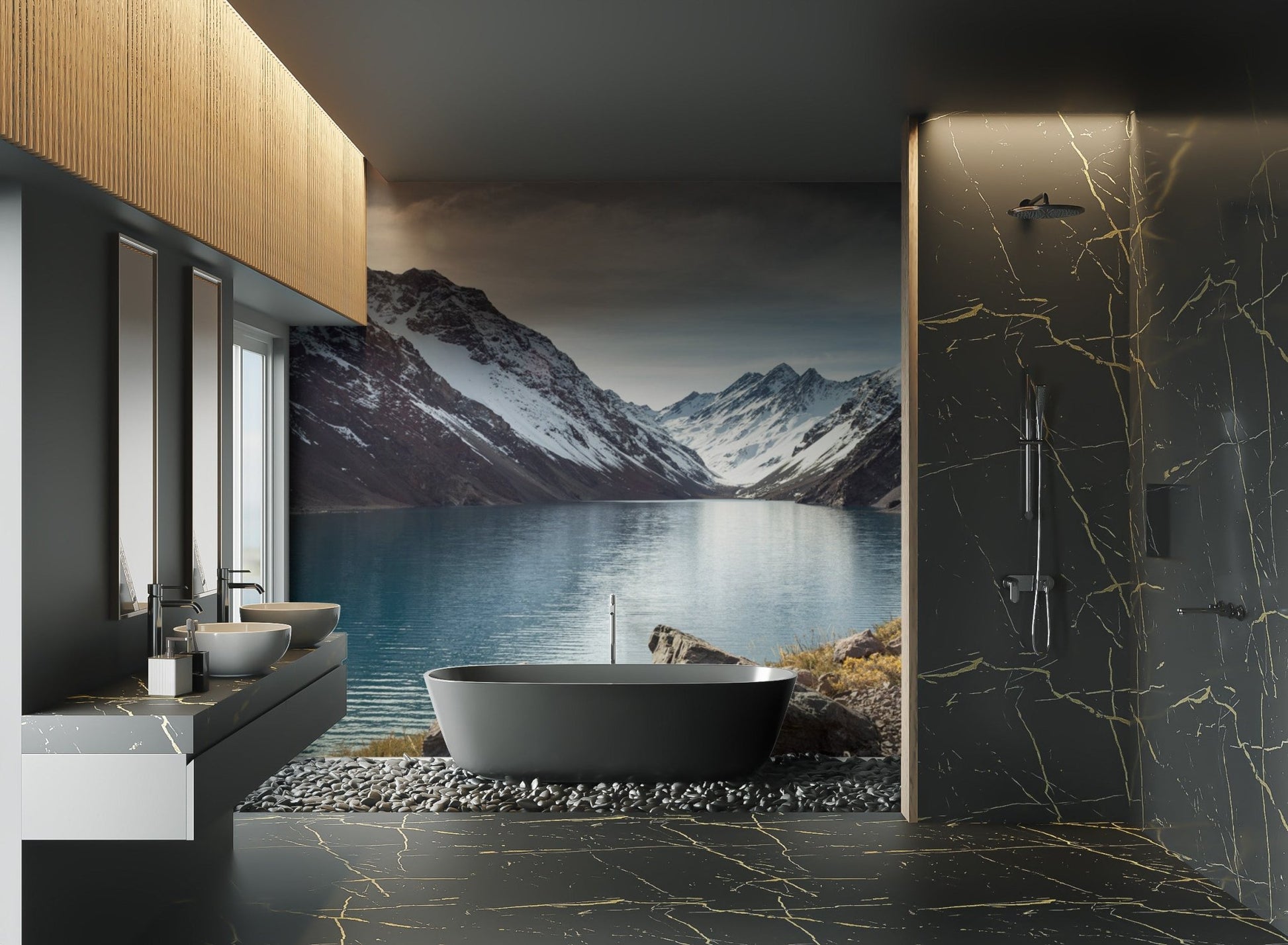 Snow - Capped Mountain Lake Wallpaper - Wallanza