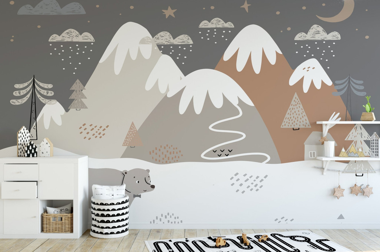 Snowy bear wallpaper for kids' playtime
