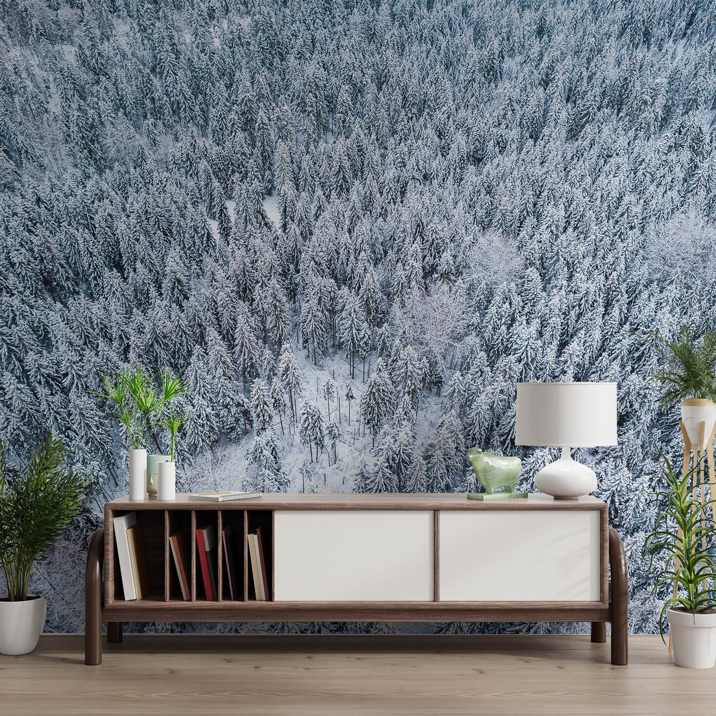 Snowy Winter Forest Aerial Wallpaper - Wallanza