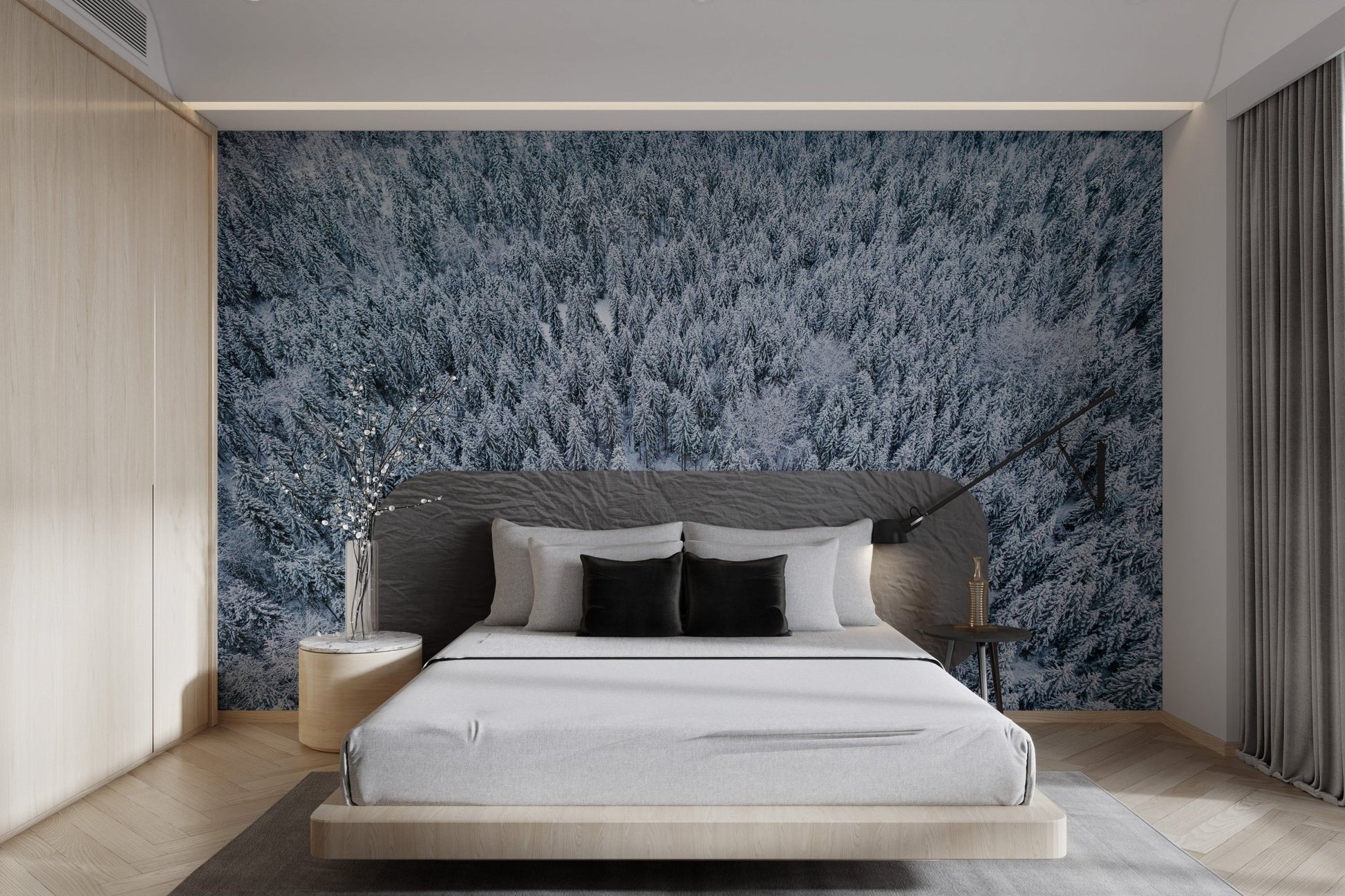 Snowy Winter Forest Aerial Wallpaper - Wallanza