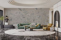Scandinavian style wallpaper mural with soaring birds artwork.