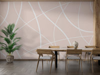 Soft Beige Lines Mural used as a feature wall in a minimalist dining area.