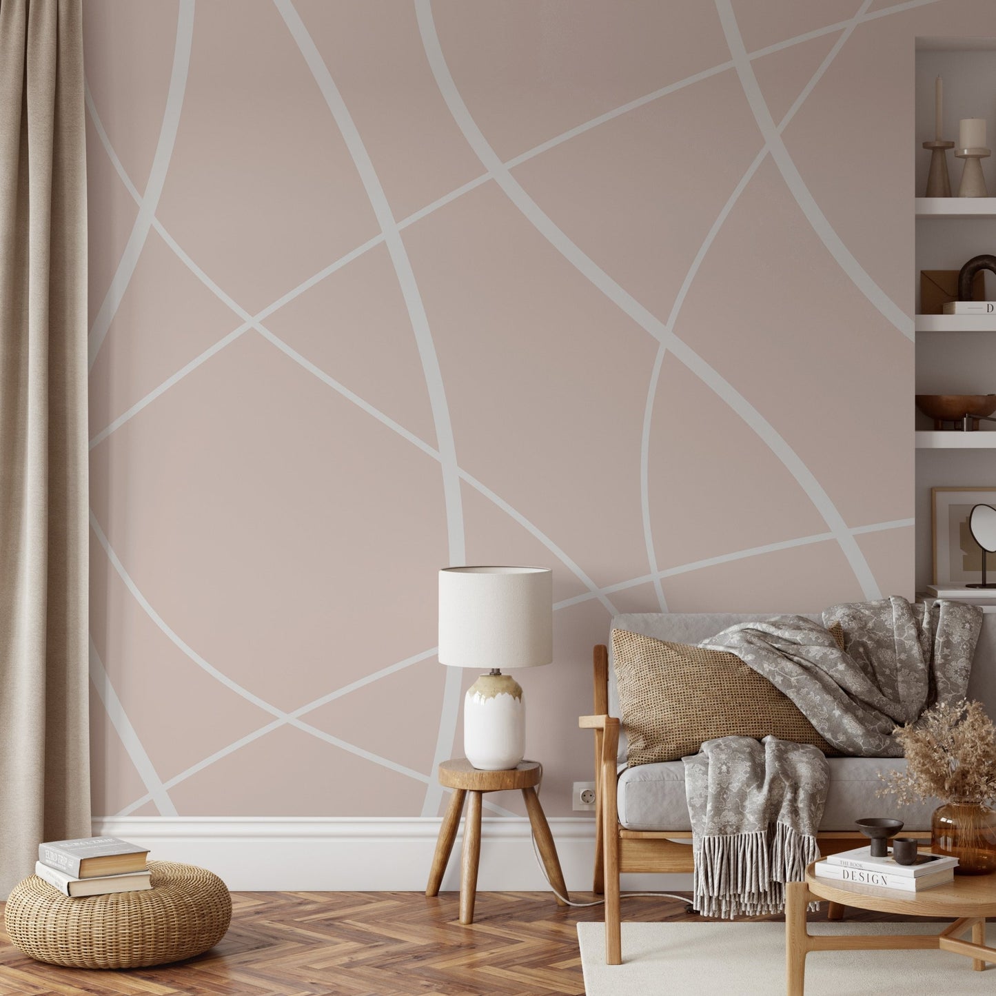 Soft Beige Lines Wall Mural for an apartment entryway with a neutral tone.