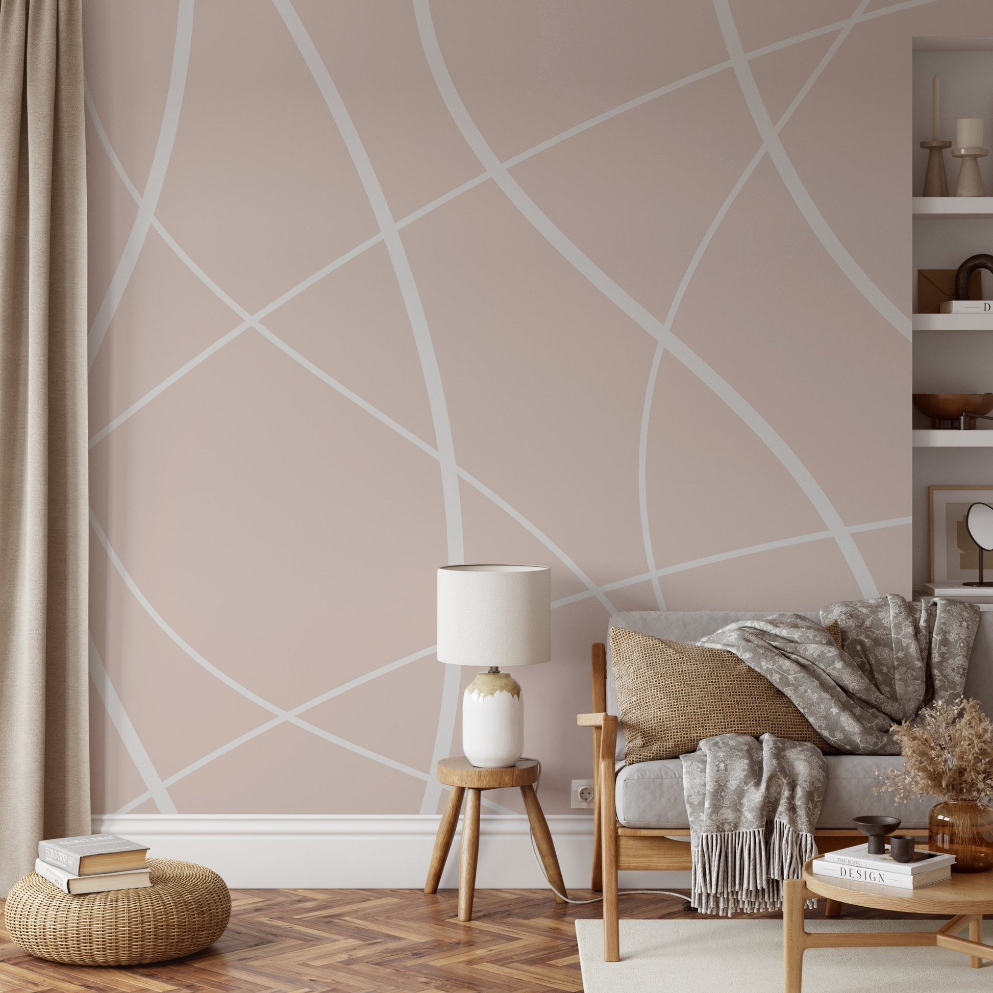 Soft Beige Lines Wall Mural for an apartment entryway with a neutral tone.