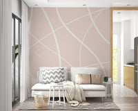 Thin white line pattern on beige background mural for hallway interiors.