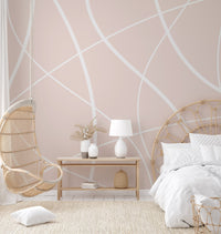 Modern wall mural with a matte beige finish and white linear graphics.