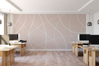 Scandinavian style wall mural with soft tan base and white strokes for office.