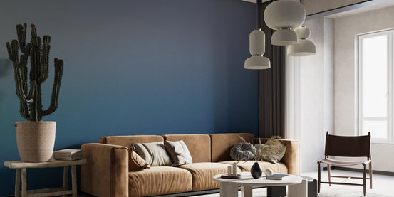 Blue to teal fade wall mural minimalist interior wallpaper.
