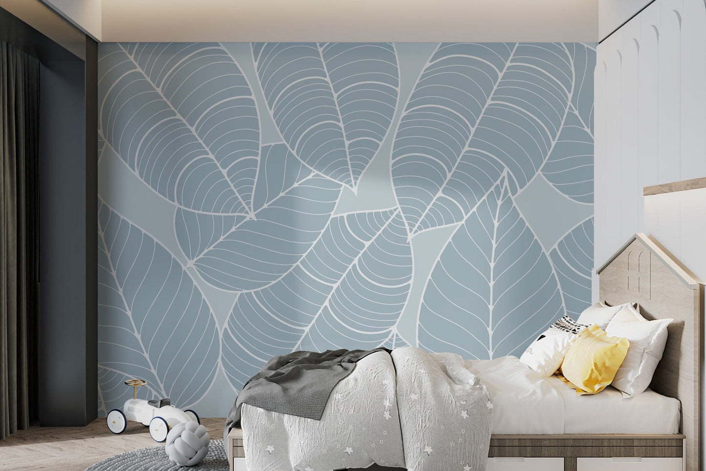 Soft Blue Leaf Pattern Wallpaper - Wallanza