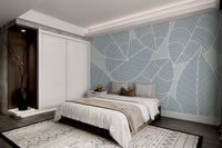 Soft Blue Leaf Pattern Wallpaper - Wallanza