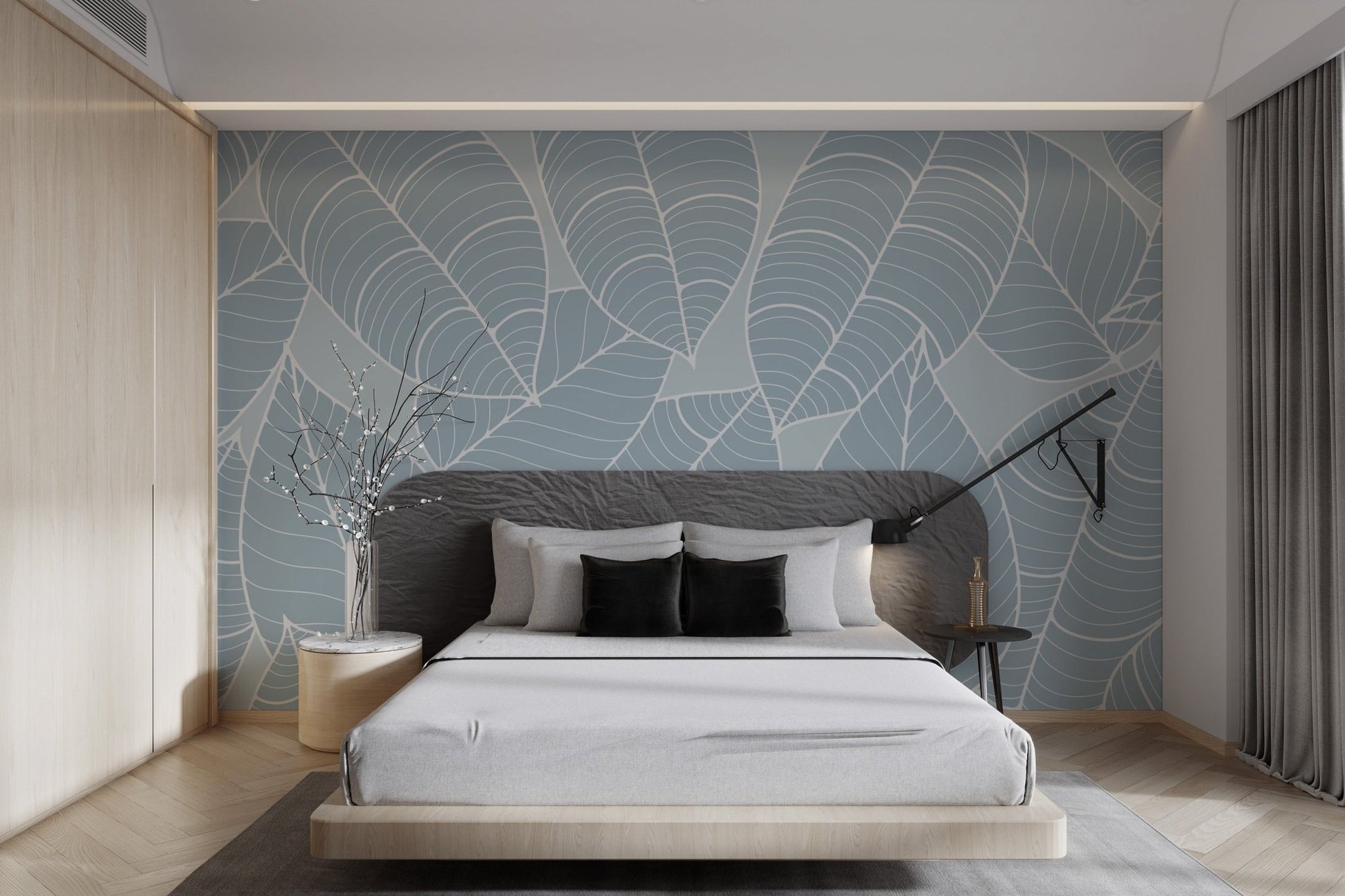 Soft Blue Leaf Pattern Wallpaper - Wallanza