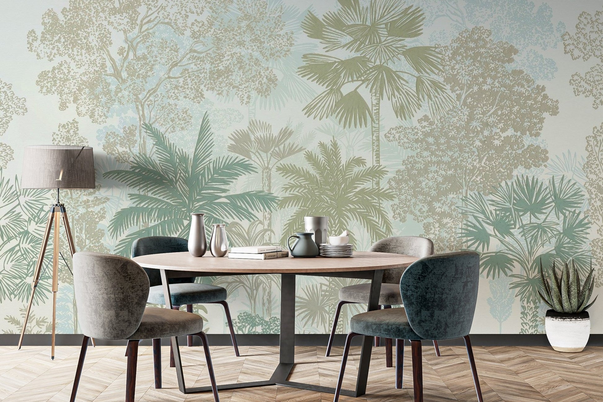 Soft Botanical Jungle Wallpaper Mural - Wallanza