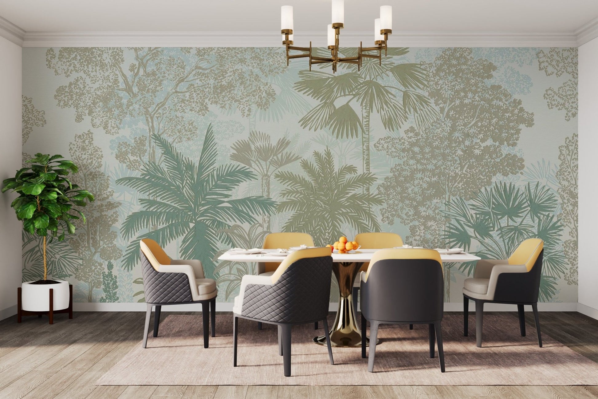 Soft Botanical Jungle Wallpaper Mural - Wallanza
