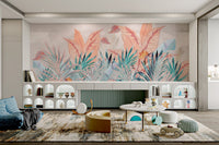 Soft Pastel Banana Leaf Wall mural for a bright kids playroom.