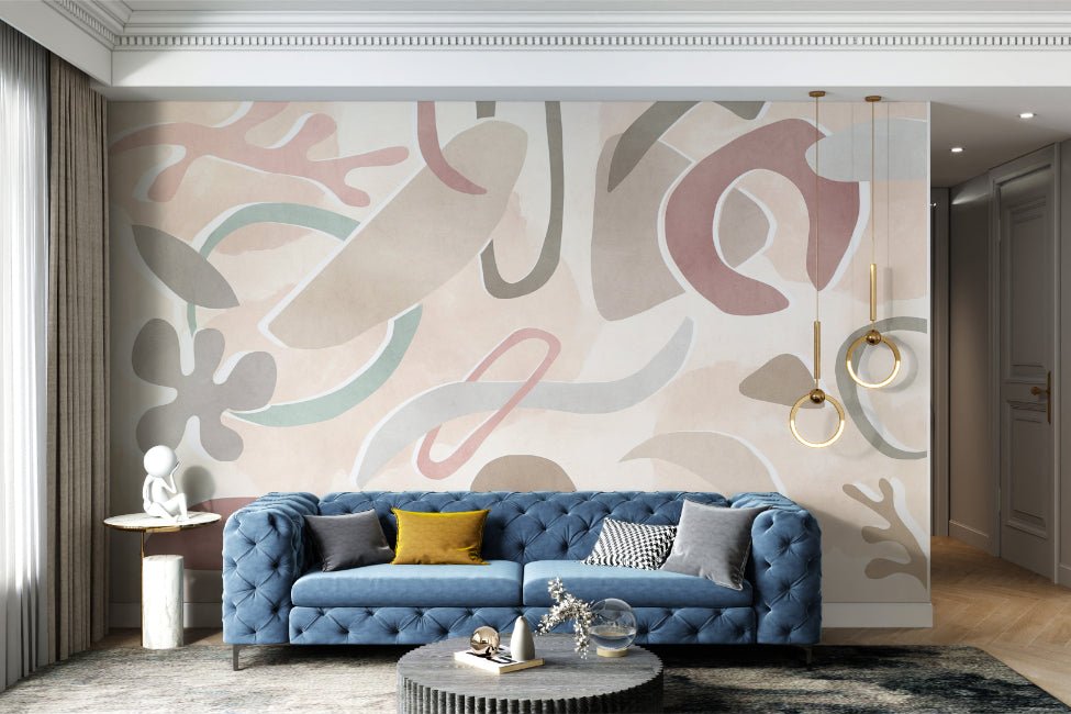 Abstract watercolor style wall mural with soft pastel color palette.