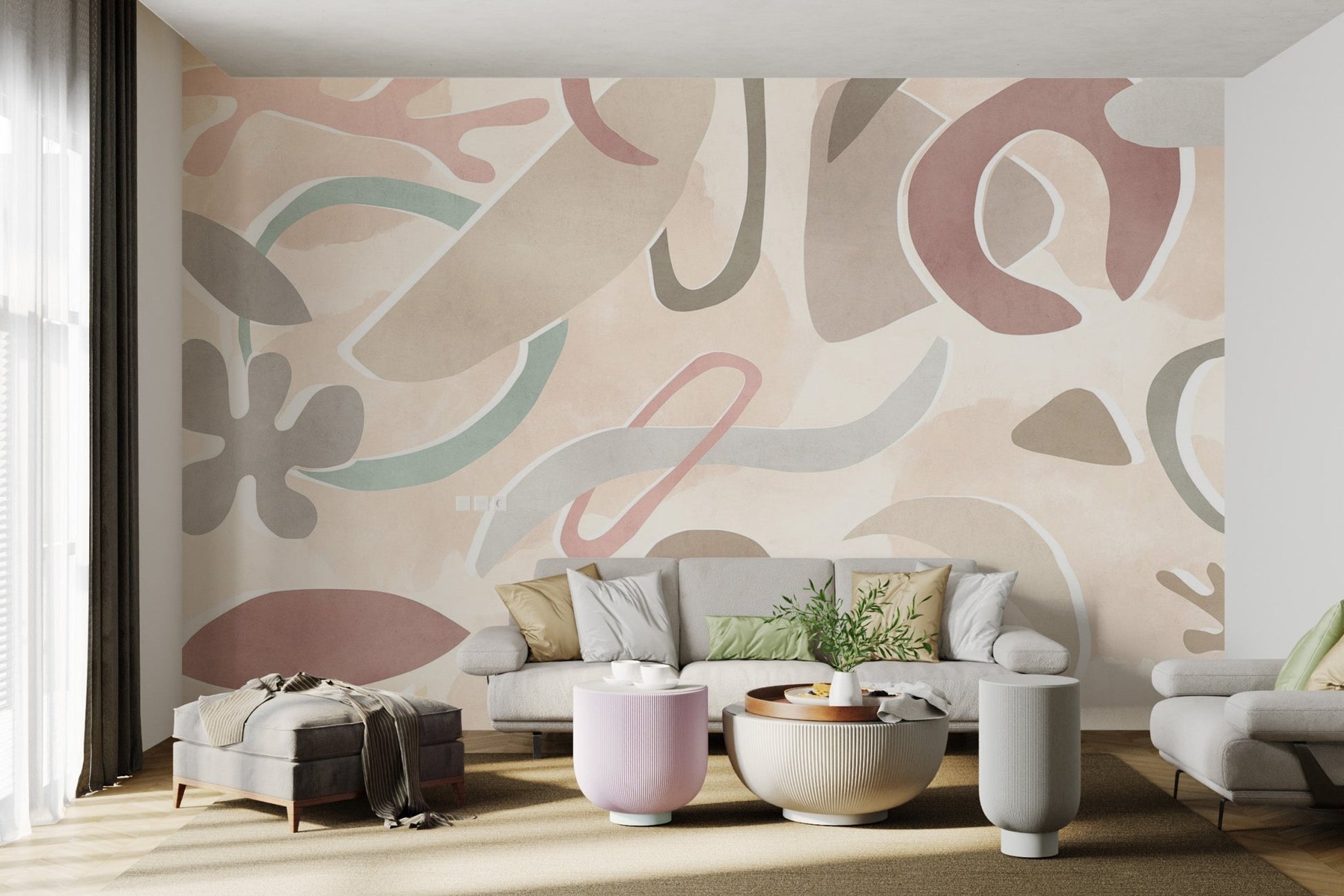 Soft Pastel Pattern Wall Mural with organic shapes for living spaces.