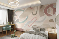 Warm beige and blush pink fluid pattern wall mural for kids bedroom.
