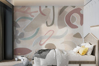Abstract mid-century modern style wall mural with soft pastel elements.