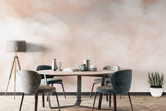Large scale peach sunrise wall mural depicting a quiet morning glow.
