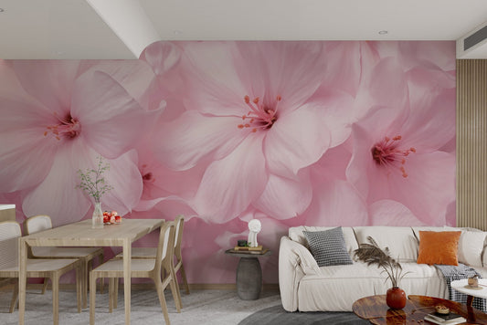 Layered soft pink blossom wallpaper with delicate floral petals.