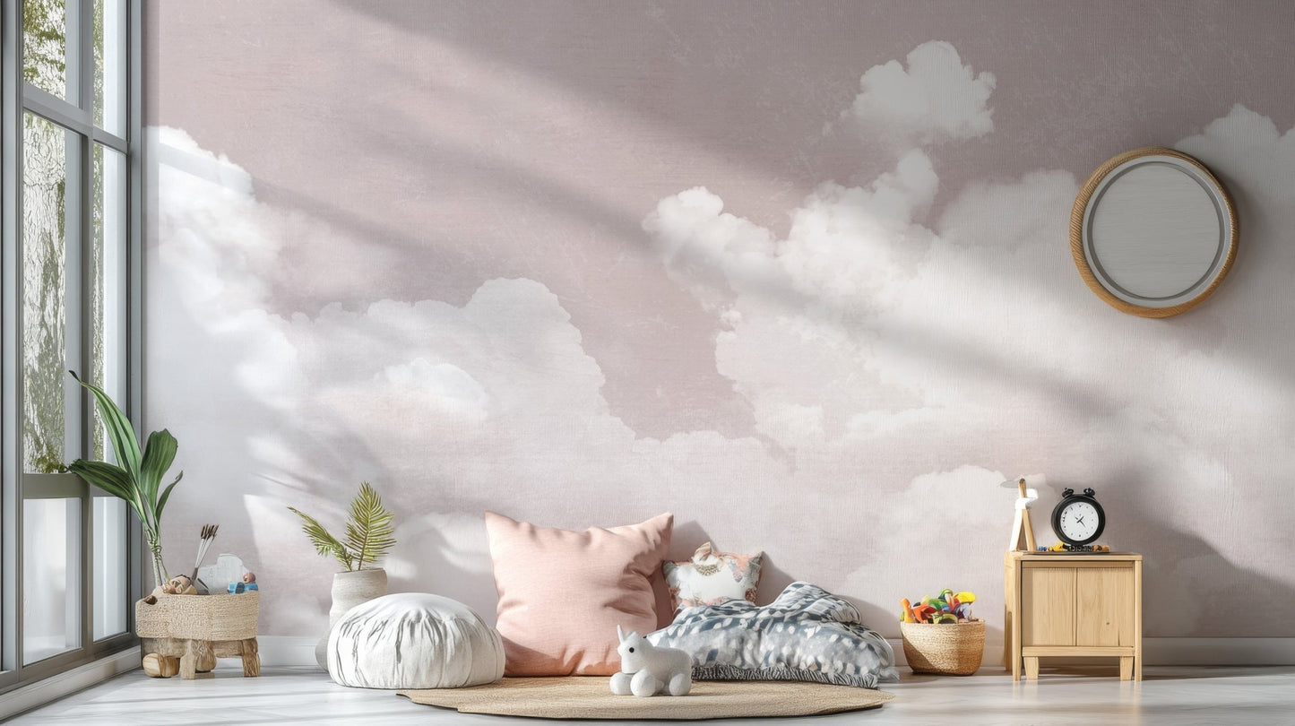 Soft Pink Clouds Wall Mural - Wallanza