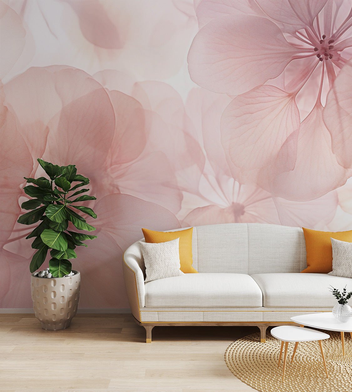 Artistic botanical pink wallpaper depicting airy flower structures.