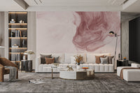 Flowing peach and pink marble effect wall mural for contemporary living area
