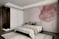 Abstract watercolor pattern wall mural in blush tones for bedroom.
