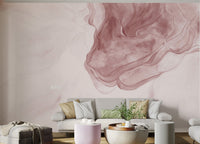 Light pink abstract watercolor wall mural for a living room vertical surface.