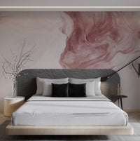 Rose gold hues in an abstract fluid art wall mural for bedroom interior.