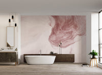 Soft pink fluid art wall mural for a modern bathroom backdrop.