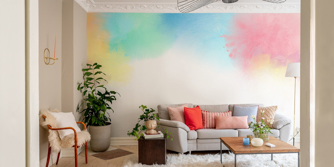 Soft rainbow mural wallpaper for interiors
