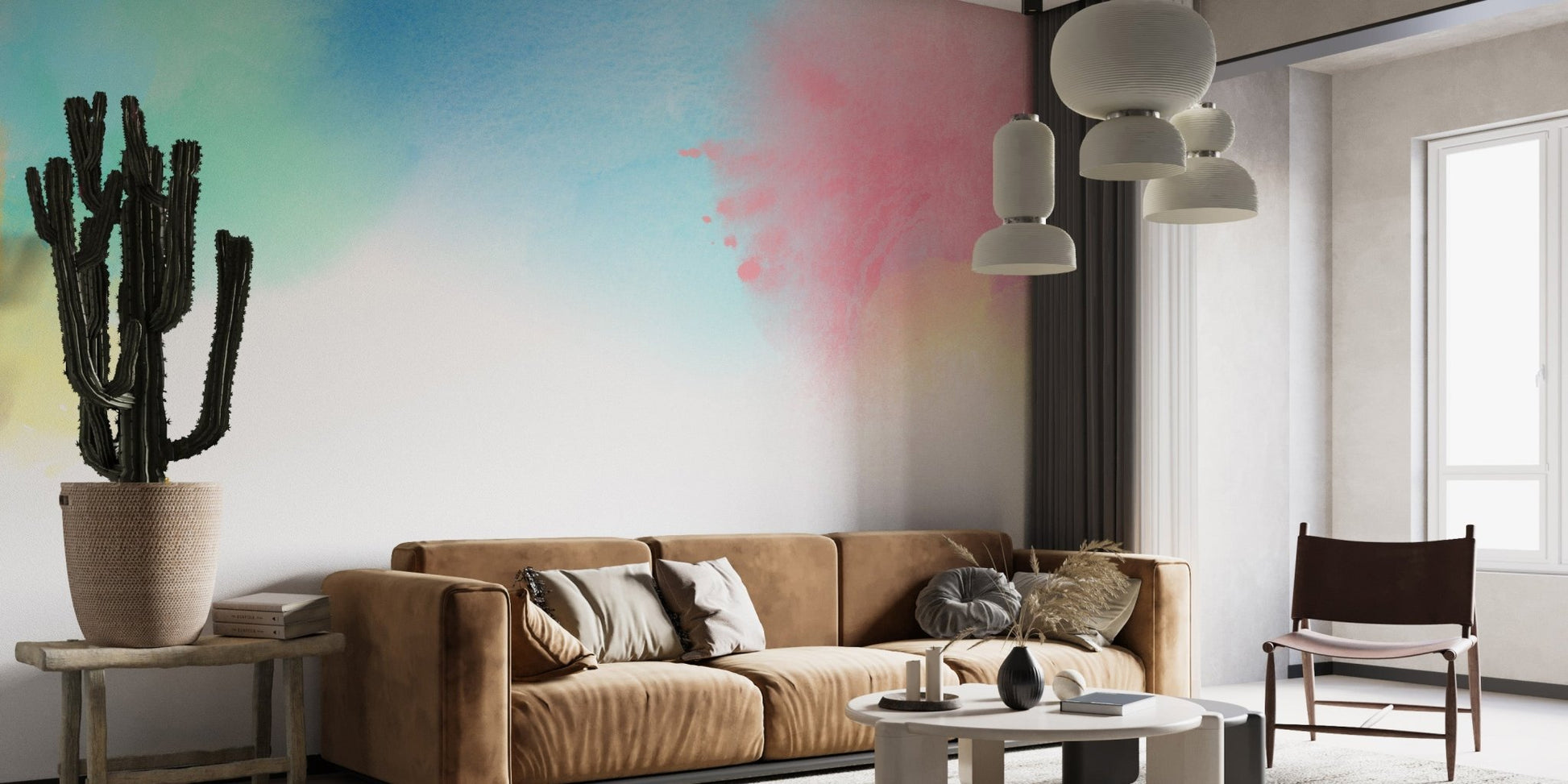 Watercolor rainbow wall mural with smooth color transitions.