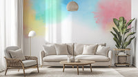 Pastel rainbow color mural wallpaper with watercolor blend effect.