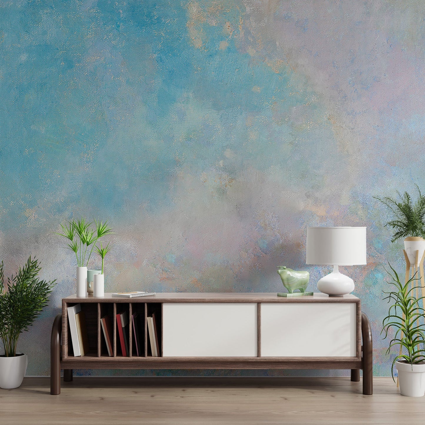 Soft Sky Texture Wall mural displaying mixed blue hues for hallway.