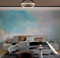 Abstract painted sky wall mural featuring pastel color tone for bedroom 