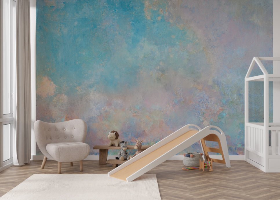 Light color textured wall mural designed for bright nursery area.