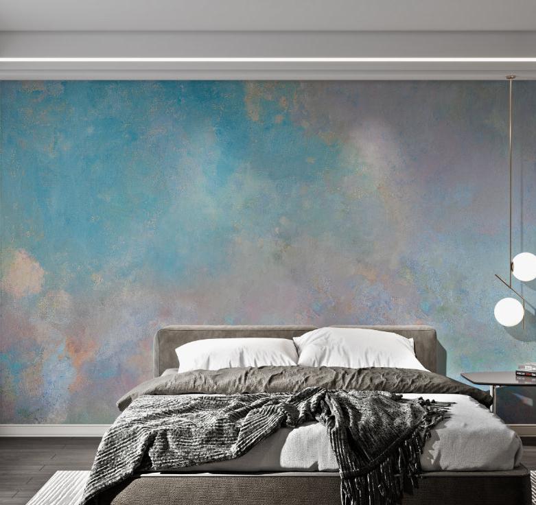 Soft Sky Texture Wall Mural in watercolor style for modern bedroom.