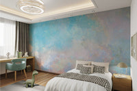 Pastel pink and blue abstract wall mural for creating a kids bedroom.