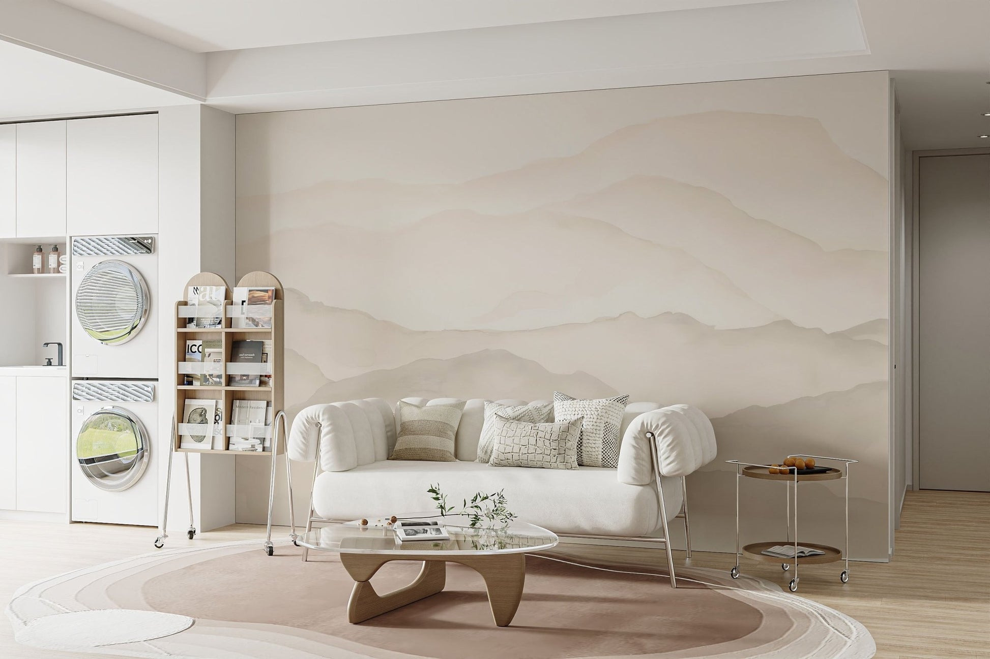 Earthy beige peaks wall mural with smooth watercolor texture.