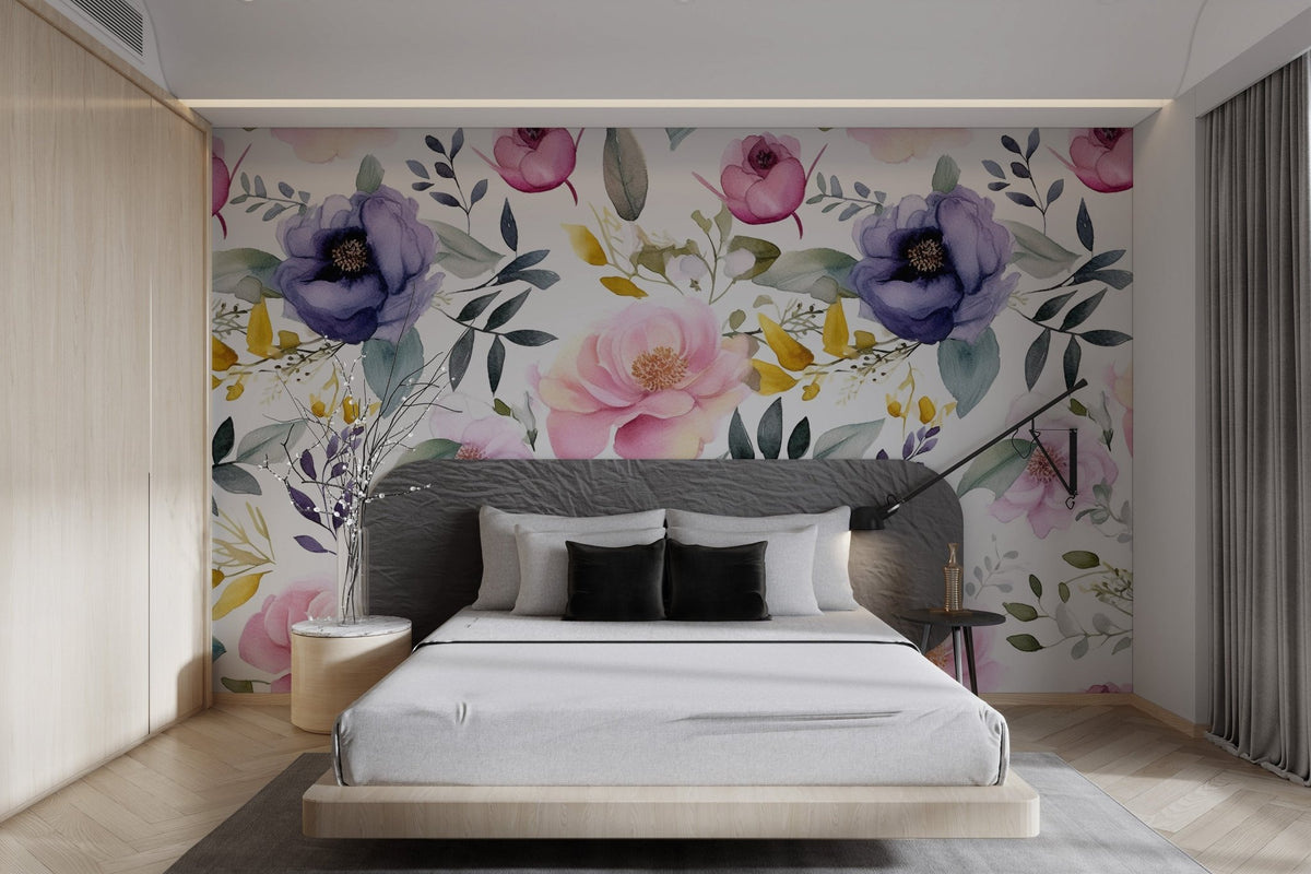 Seamless watercolor flower print for a nature-inspired wall mural.