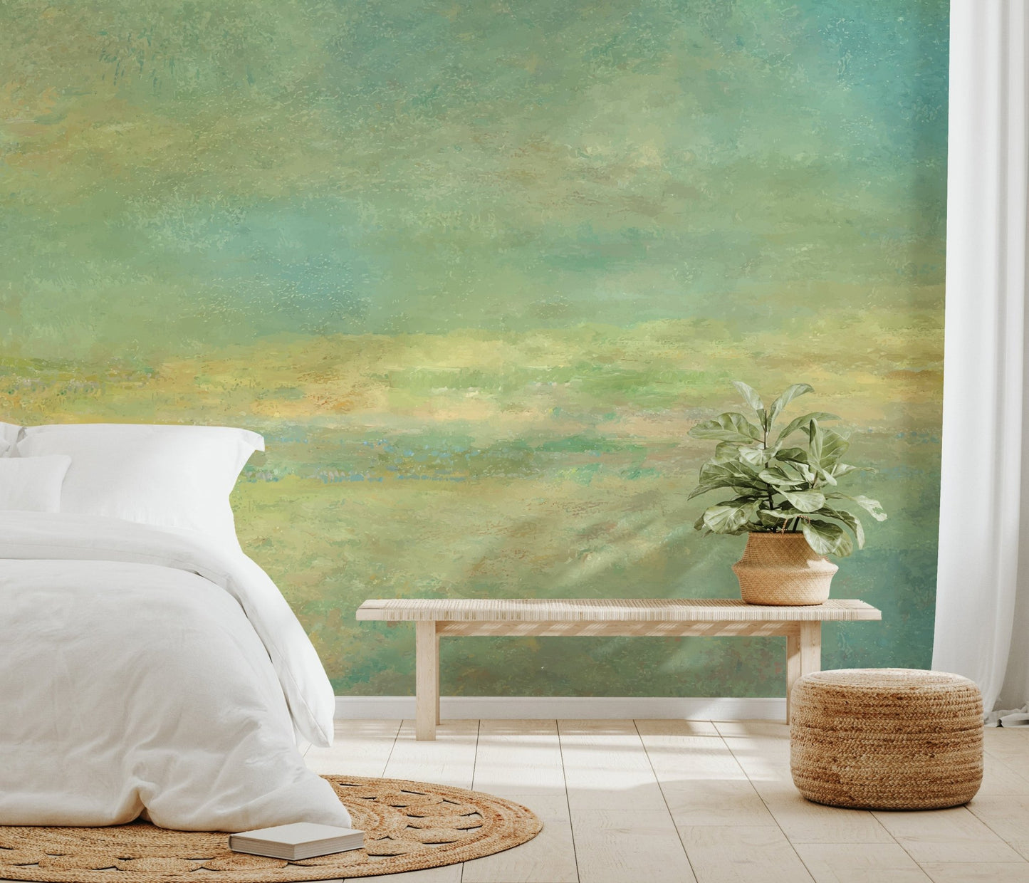 Soft Watercolor Misty Meadow Wallpaper - Wallanza