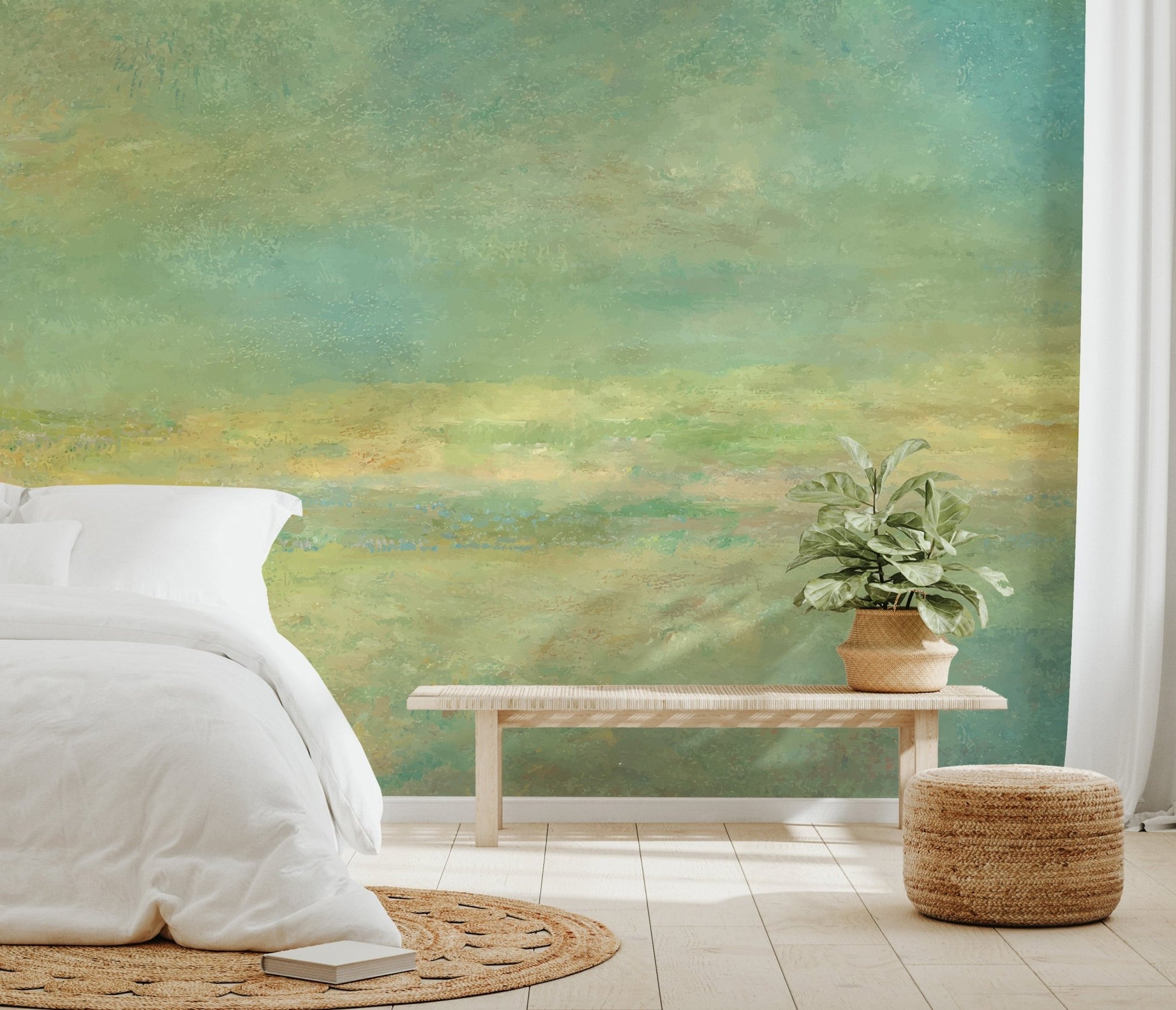 Soft Watercolor Misty Meadow Wallpaper - Wallanza